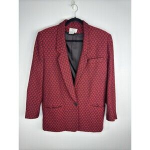 Vintage Calvin Klein Blazer Sz 10 100% Wool Red Black Geometric Made In USA